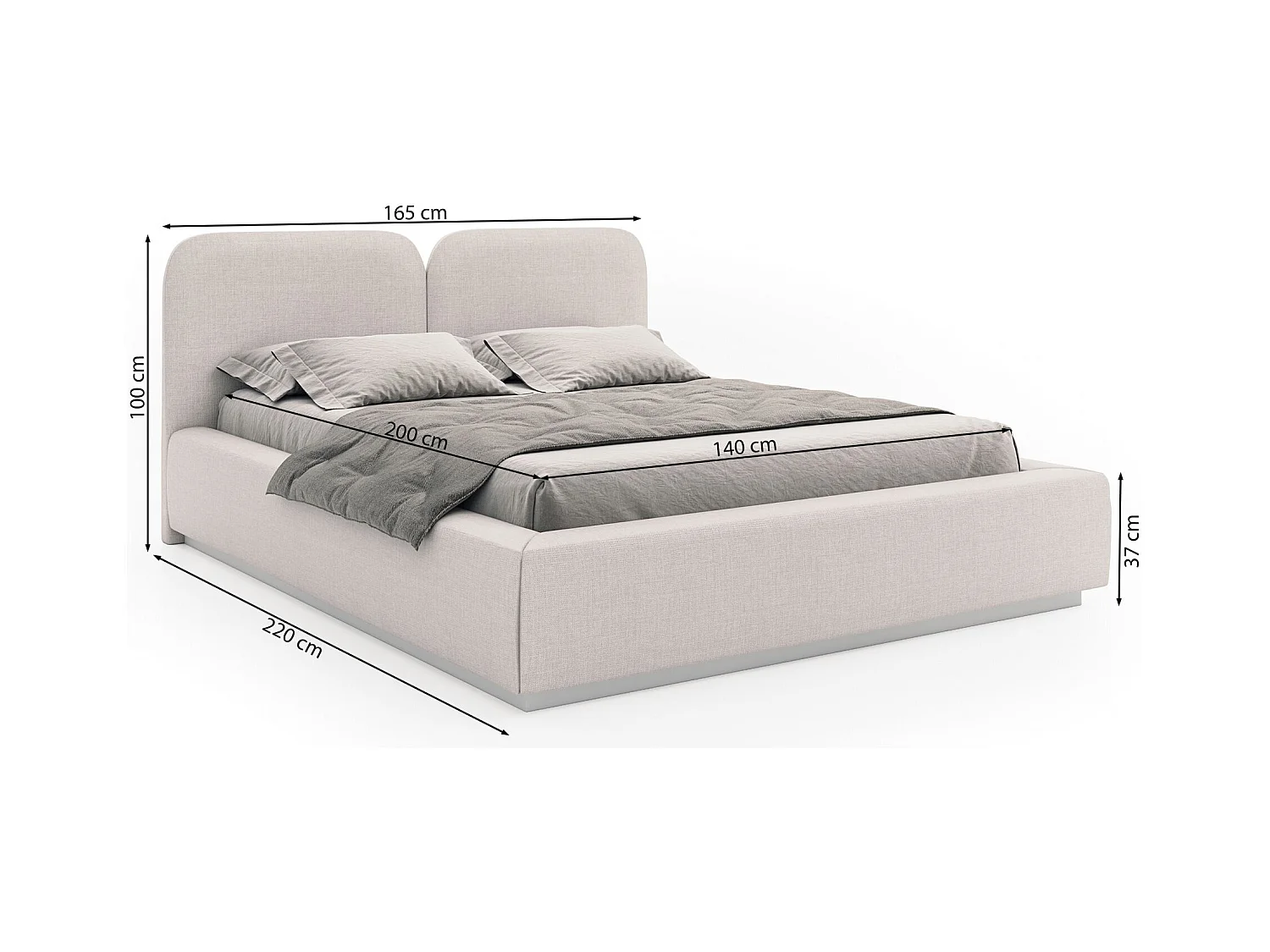 Polsterbett 140x200 mit Chenillebezug – LED, Bettkasten und Lattenrost – Creme – COMOVES