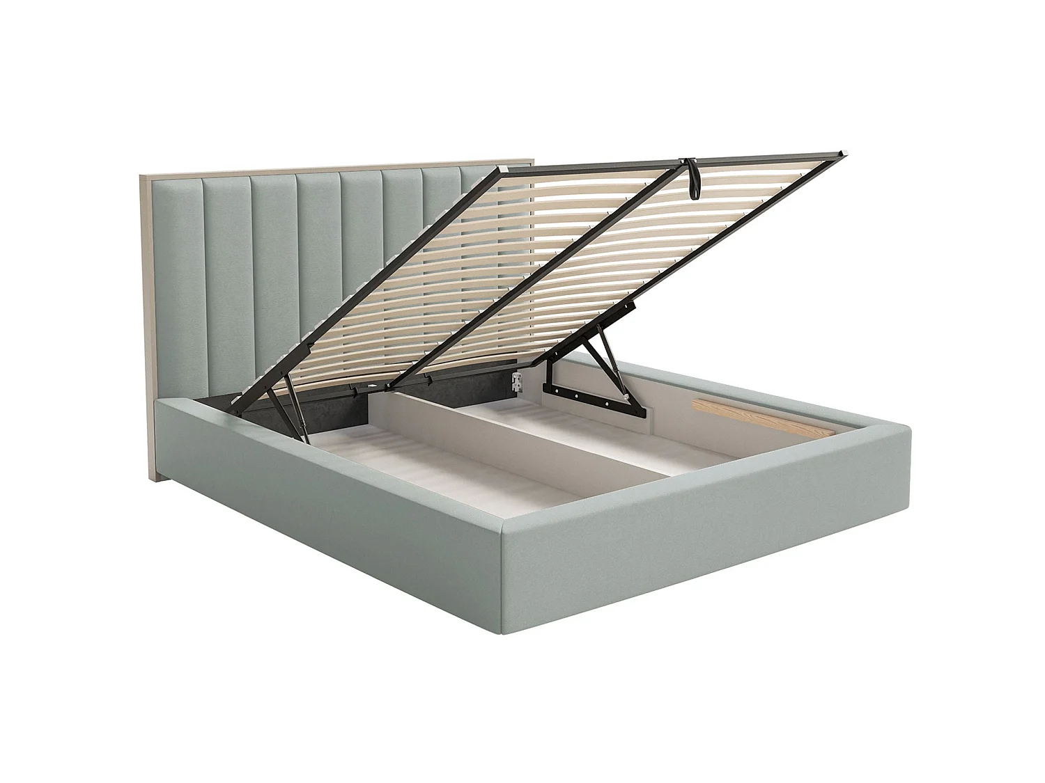 Lit tapissé avec coffre 180×200 - velours - vert sauge - TOGENTS