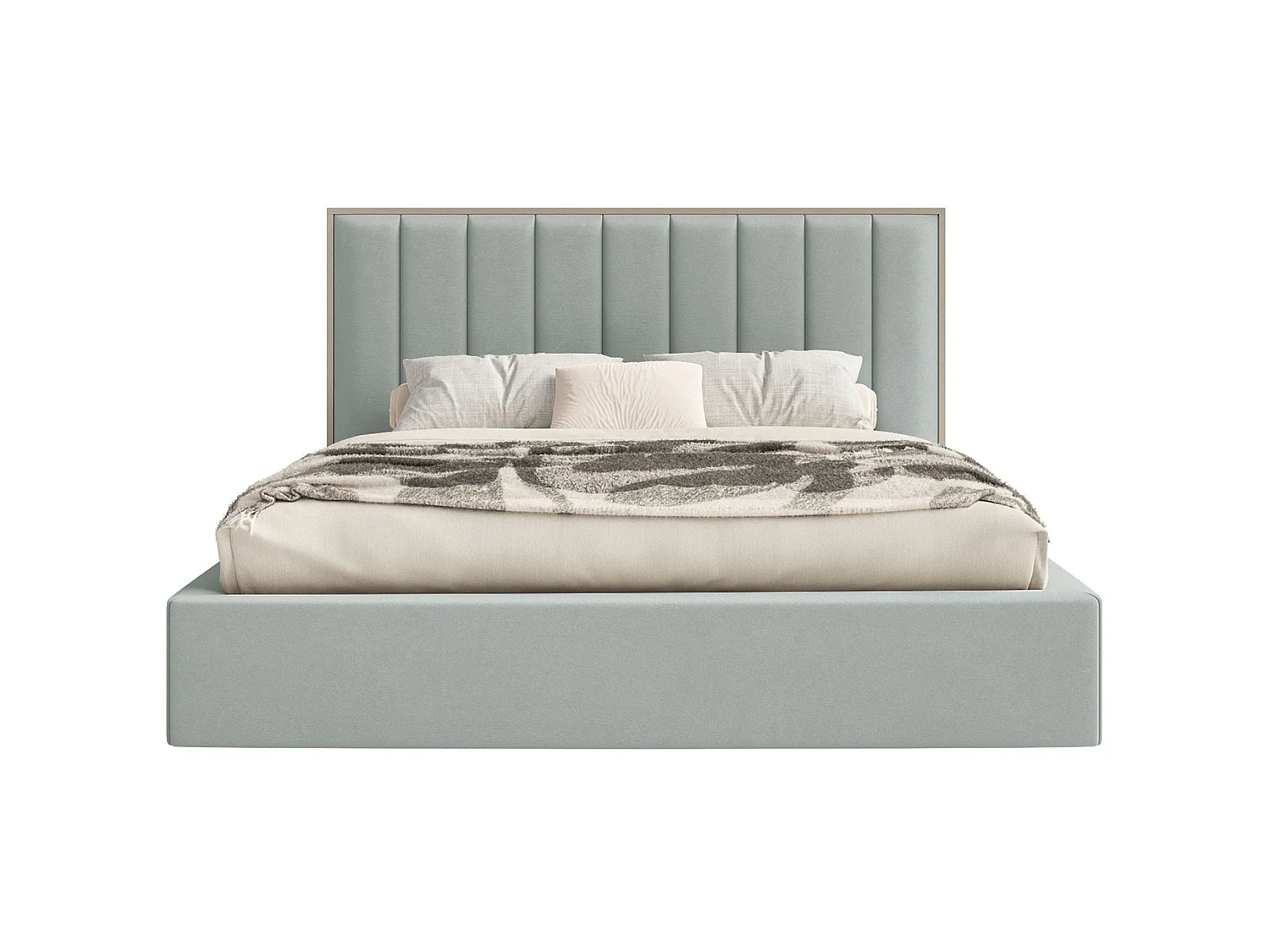 Lit tapissé avec coffre 180×200 - velours - vert sauge - TOGENTS
