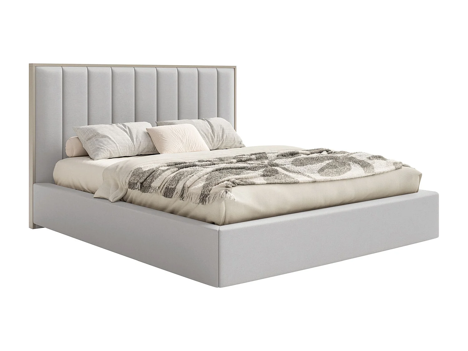Lit tapissé avec coffre 140×200 - velours - gris clair- TOGENTS