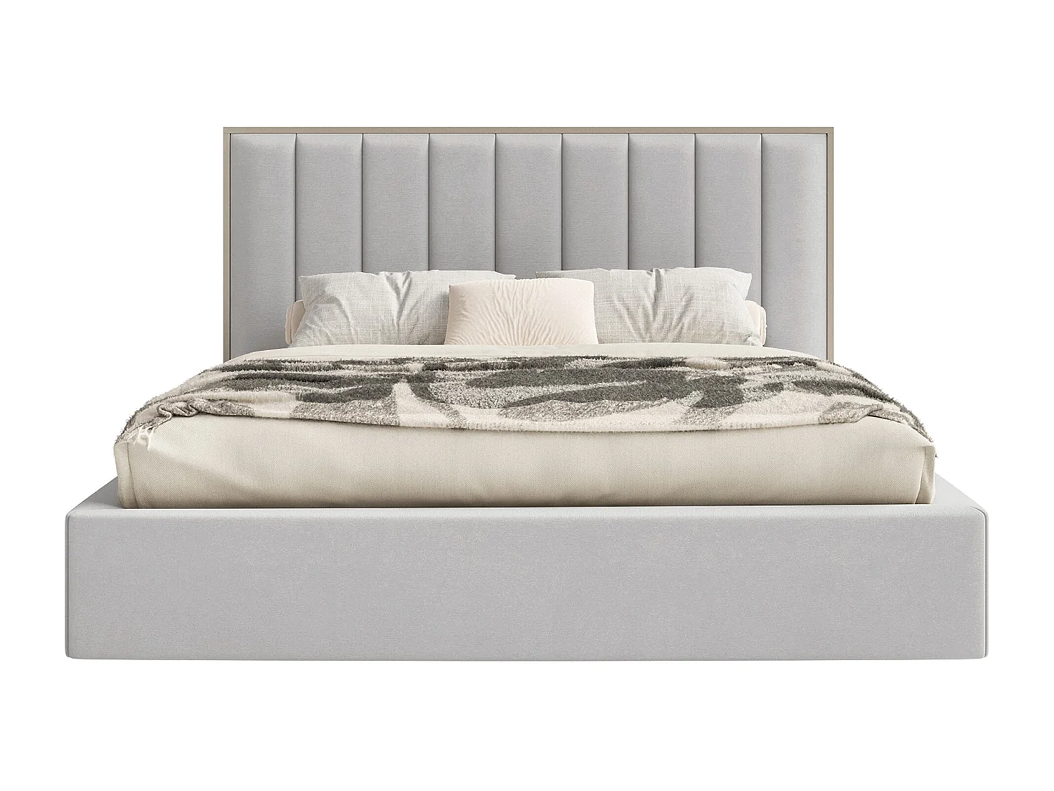 Lit tapissé avec coffre 140×200 - velours - gris clair- TOGENTS