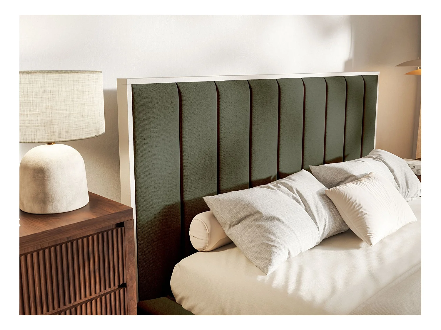 Lit tapissé avec coffre 140×200 - chenille - vert foncé - TOGENTS