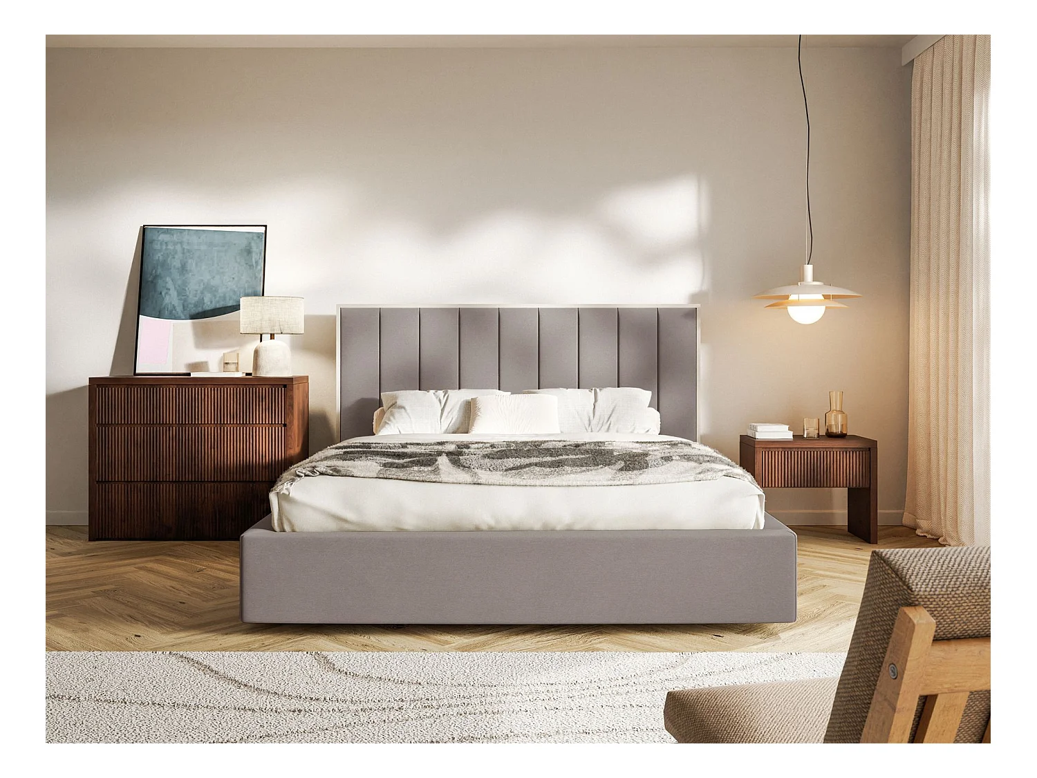 Polsterbett 160x200 mit Veloursbezug und Bettkasten – Braun – TOGENTS