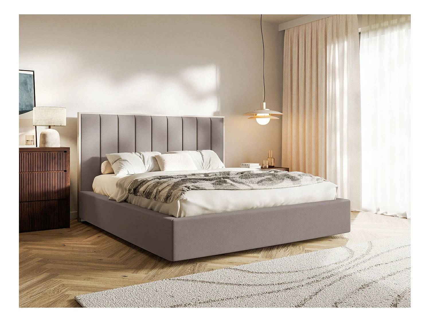 Polsterbett 160x200 mit Veloursbezug und Bettkasten – Braun – TOGENTS