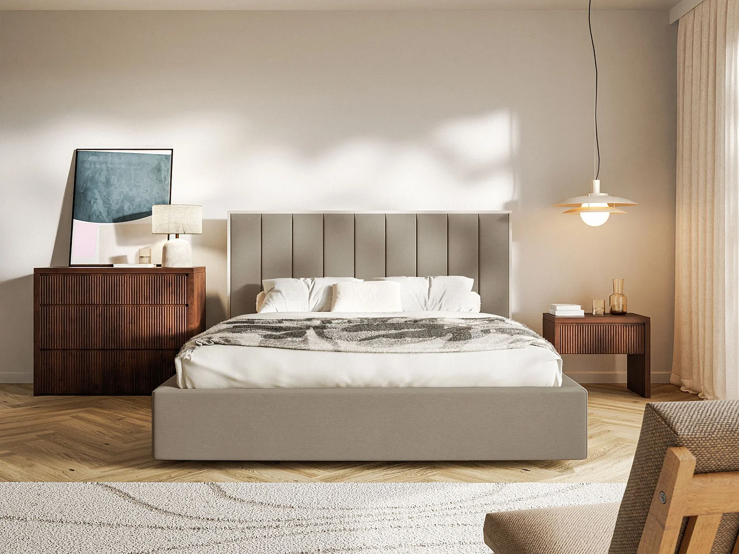 Lit tapissé avec coffre 160×200 - velours - brun- TOGENTS