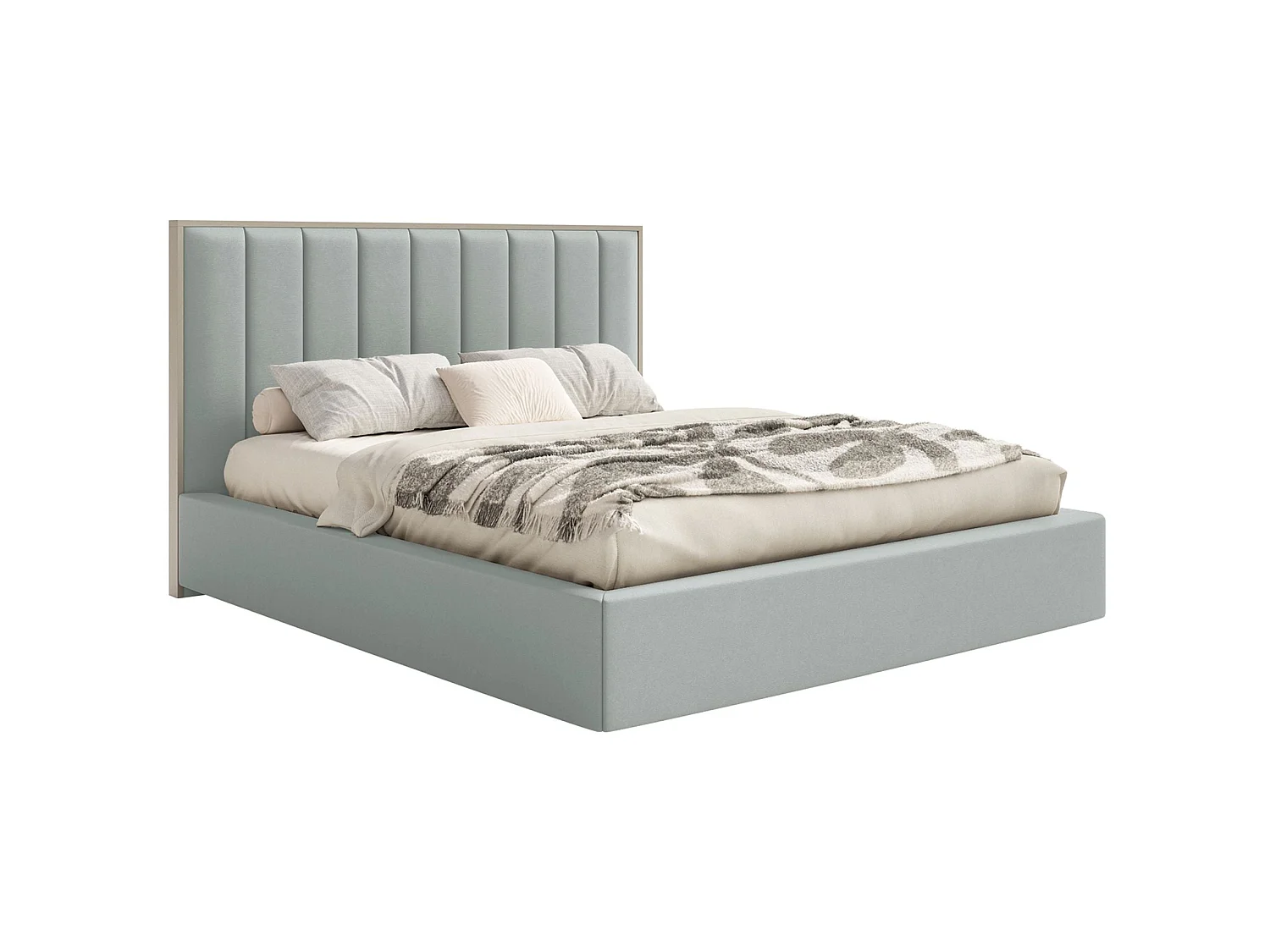 Lit tapissé avec coffre et LED 180×200 - velours - vert sauge - TOGENTS