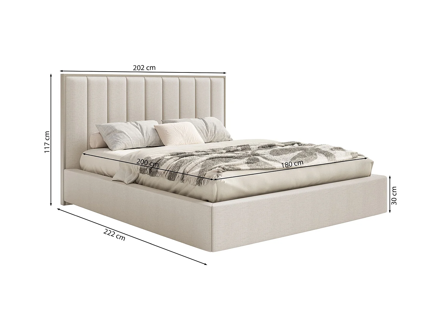 Lit tapissé avec coffre 180×200 - chenille - beige clair - TOGENTS