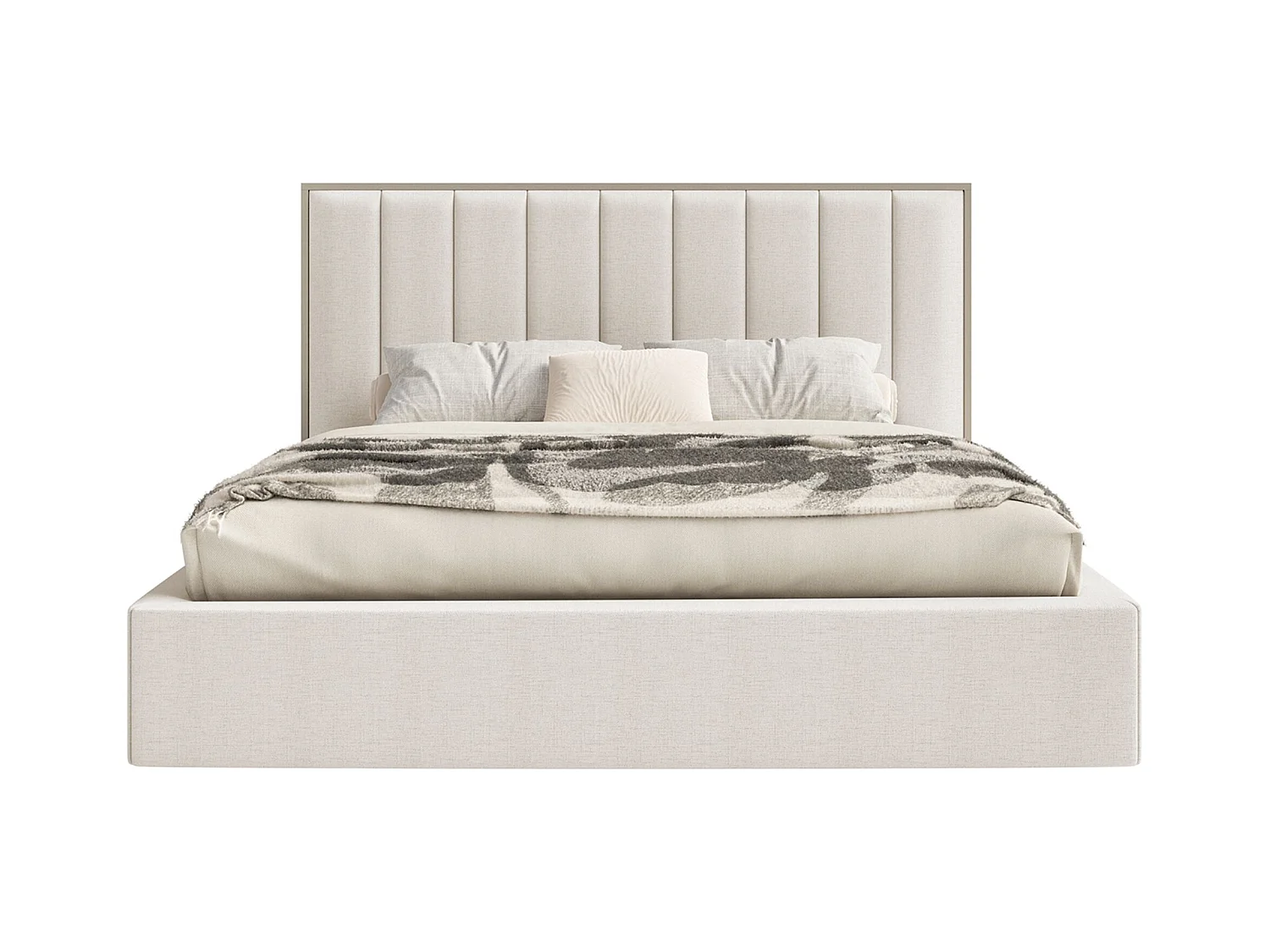 Lit tapissé avec coffre 180×200 - chenille - beige clair - TOGENTS