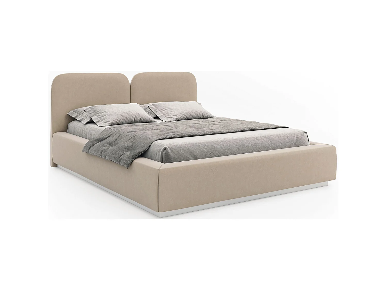 Lit tapissé avec coffre 160×200 - velours - beige clair- COMOVES