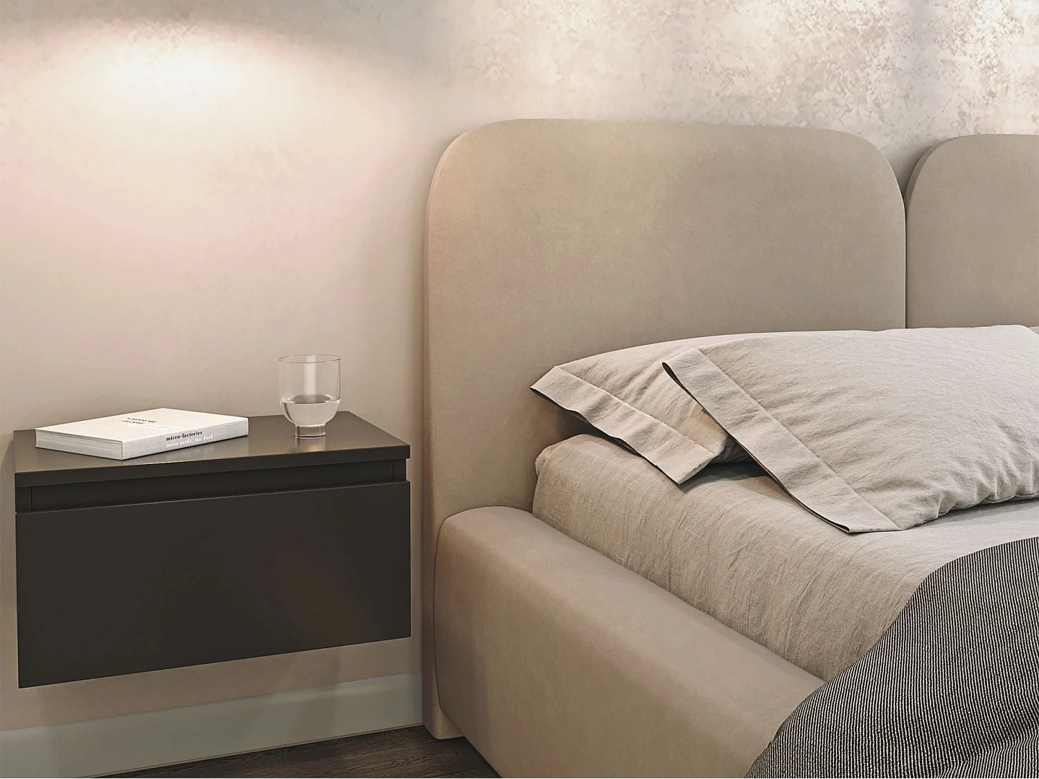 Lit tapissé avec coffre 160×200 - velours - beige clair- COMOVES