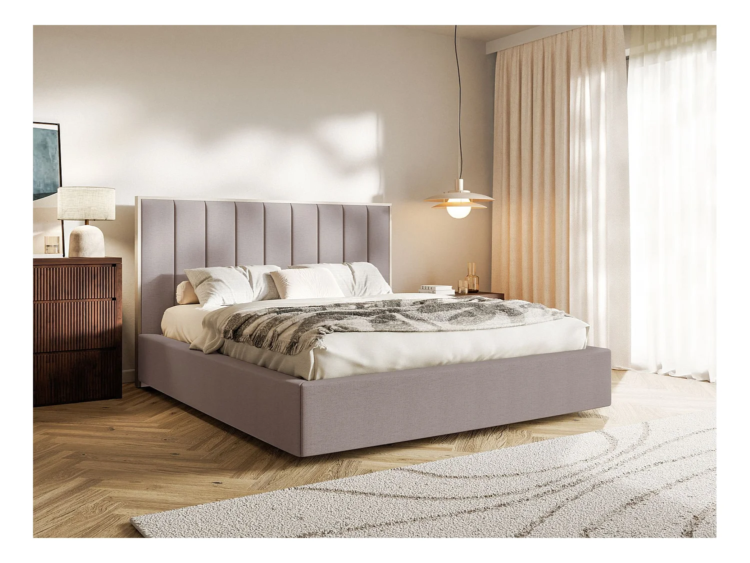 Gestoffeerd bed 180x200 - chenille en bedbox - bruin - TOGENTS