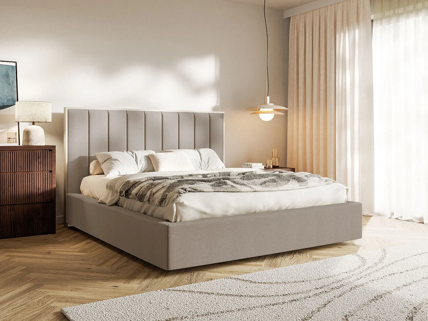 Gestoffeerd bed 180x200 - chenille en bedbox - bruin - TOGENTS