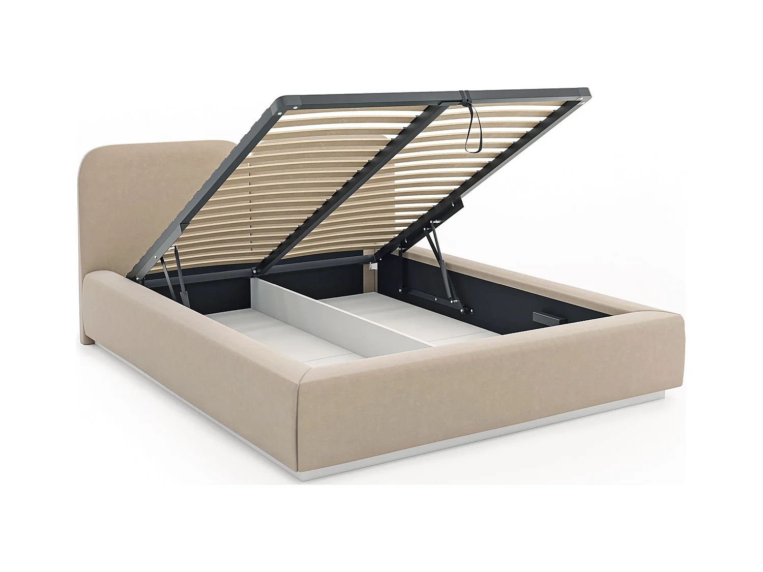 Polsterbett 160x200 mit Veloursbezug – LED, Bettkasten und Lattenrost – Hellbeige – COMOVES