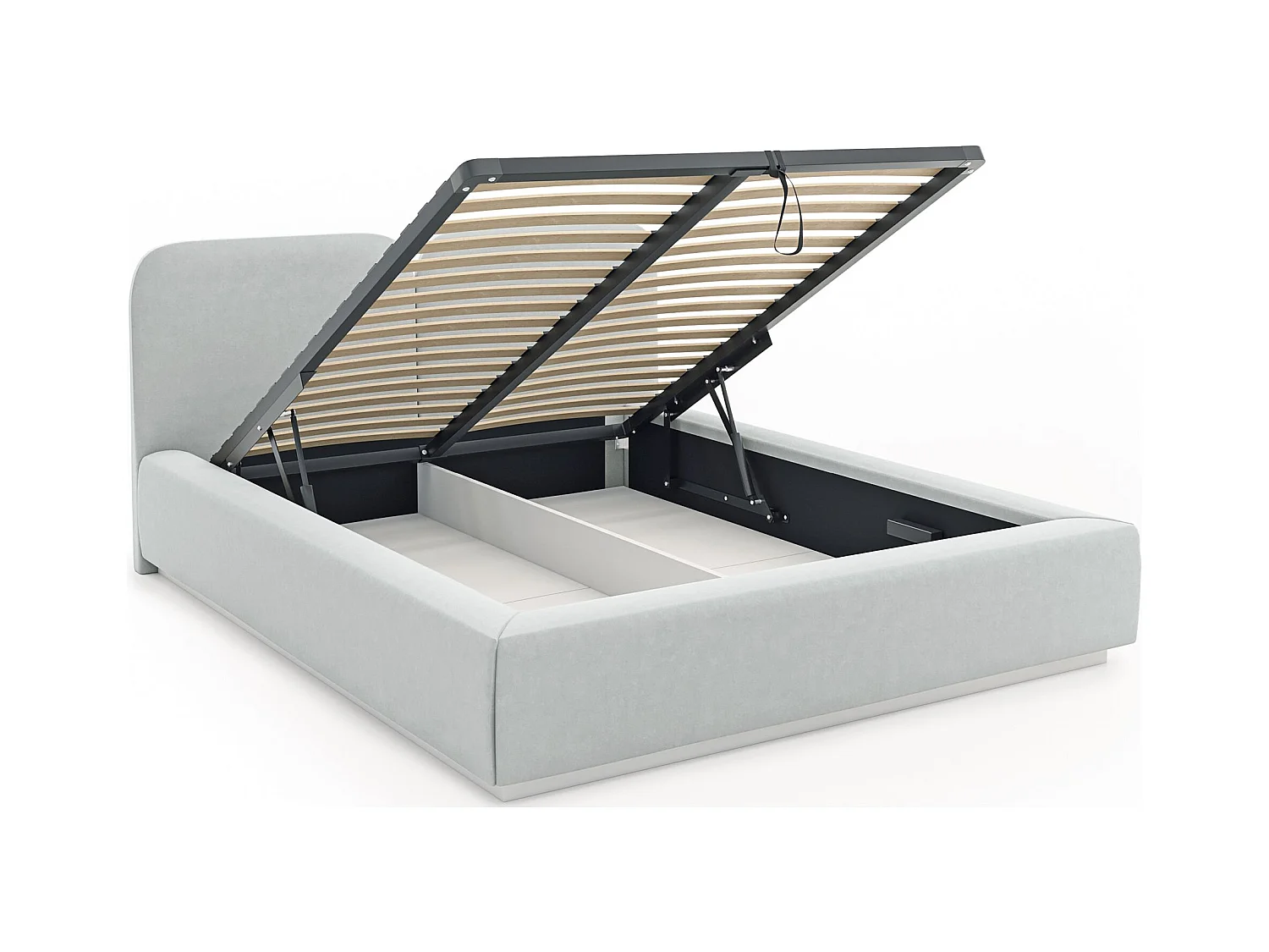 Gestoffeerd bed 140x200 met velours bekleding – LED, bedbox en lattenbodem – Lichtgrijs – COMOVES