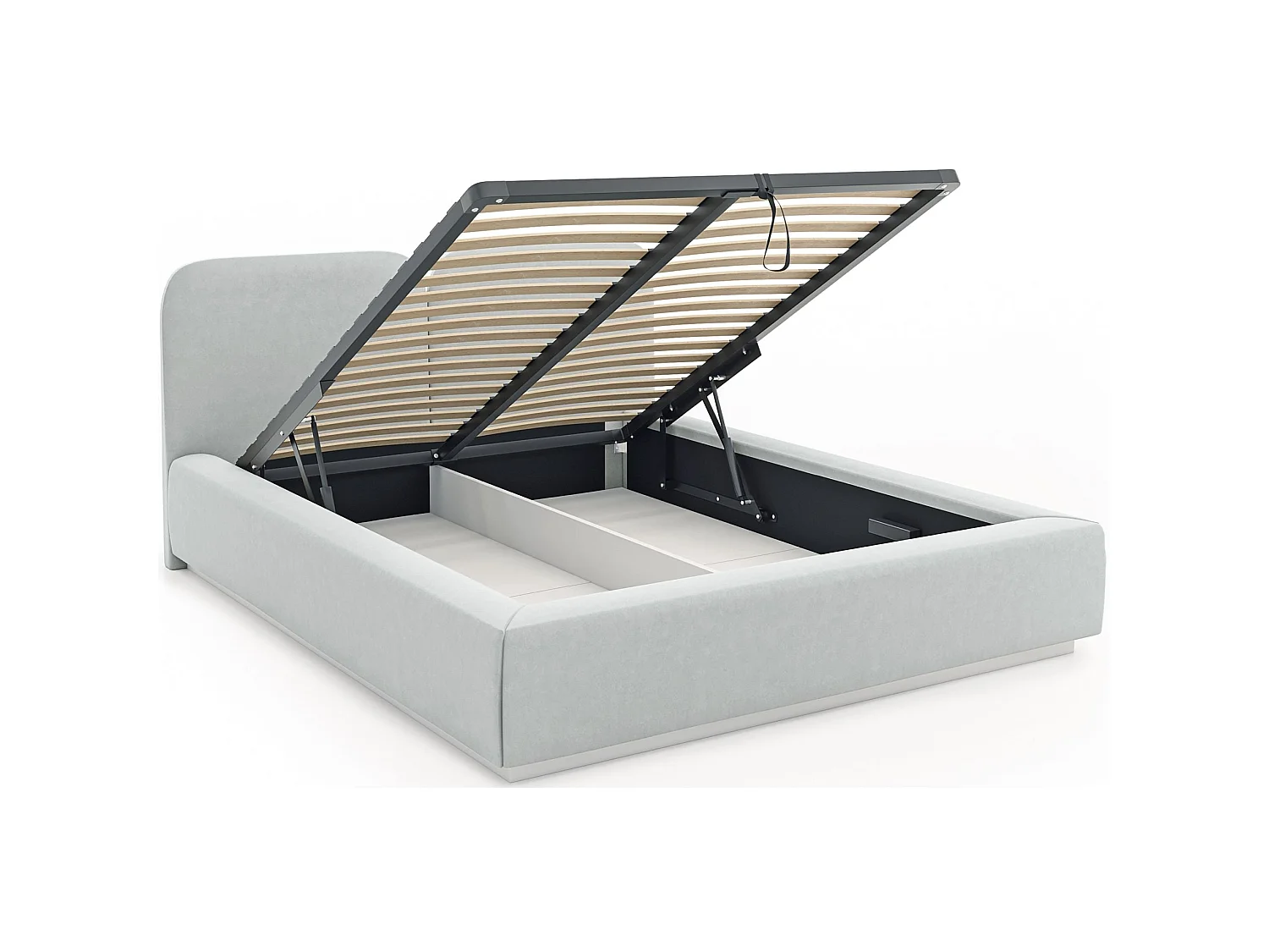 Lit tapissé avec coffre et LED 140×200 - velours - gris clair- COMOVES