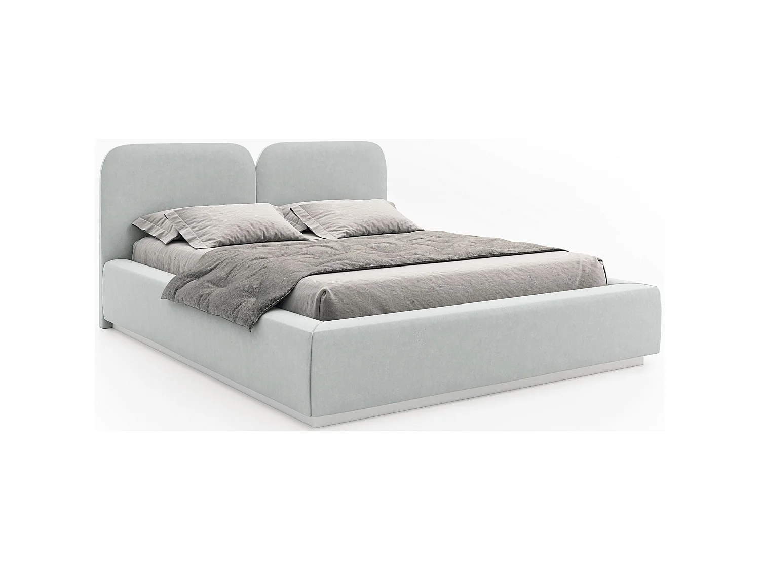 Lit tapissé avec coffre et LED 140×200 - velours - gris clair- COMOVES