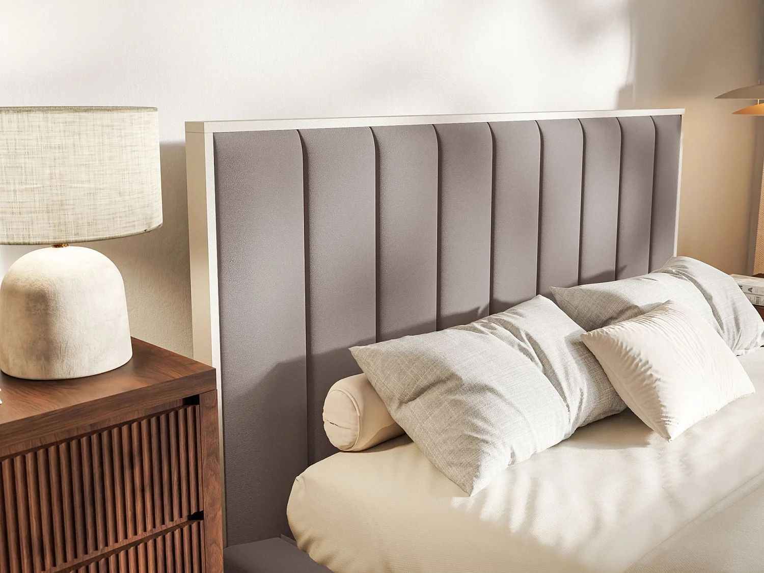 Gestoffeerd bed 140x200 - velours en bedbox - bruin - TOGENTS