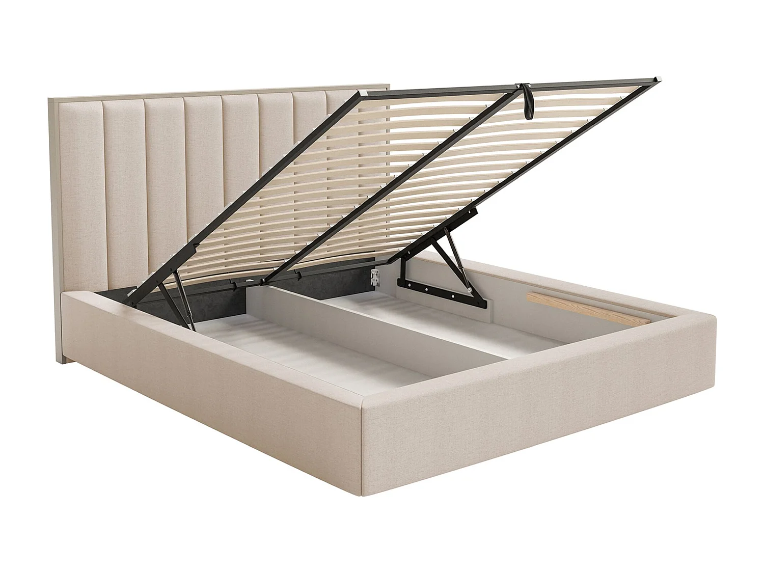 Lit tapissé avec coffre et LED160×200 - chenille - beige - TOGENTS