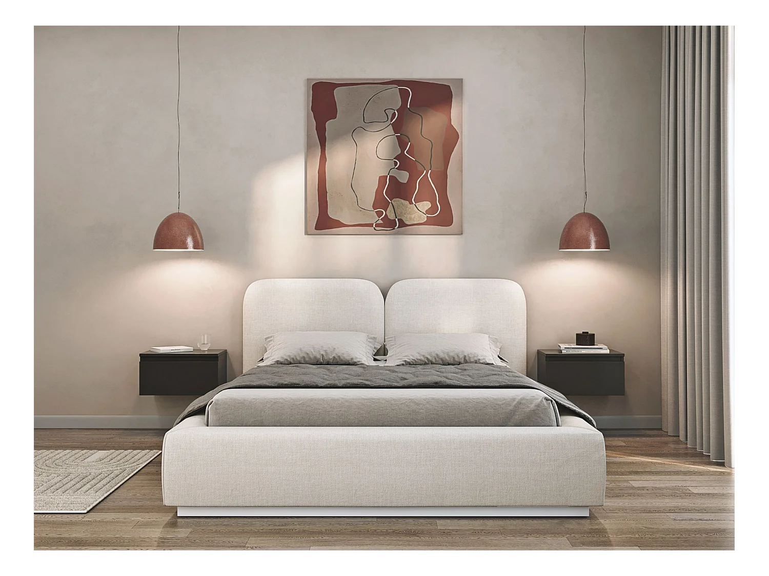 Lit tapissé avec coffre 160×200 - chenille - crème - COMOVES