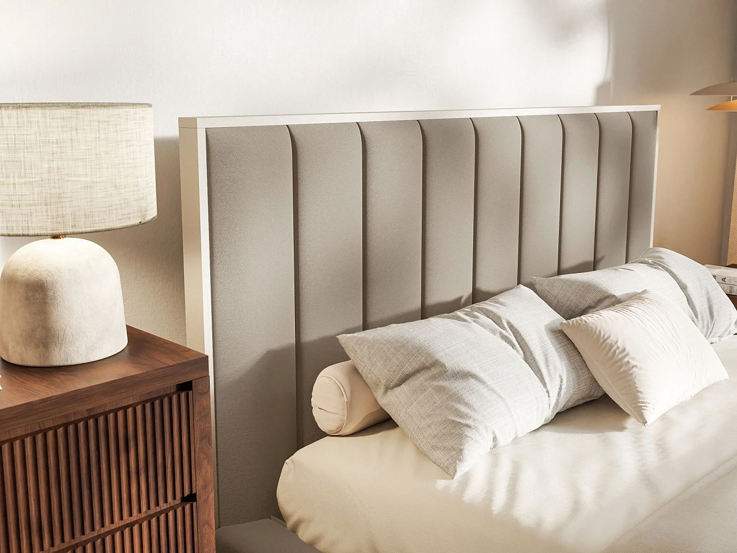 Lit tapissé avec coffre et LED 160×200 - velours - brun- TOGENTS