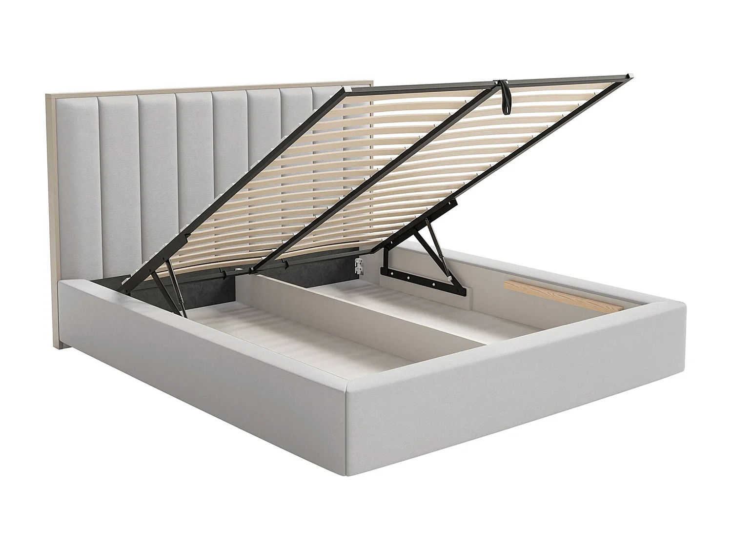 Lit tapissé avec coffre et LED 140×200 - velours - gris clair- TOGENTS