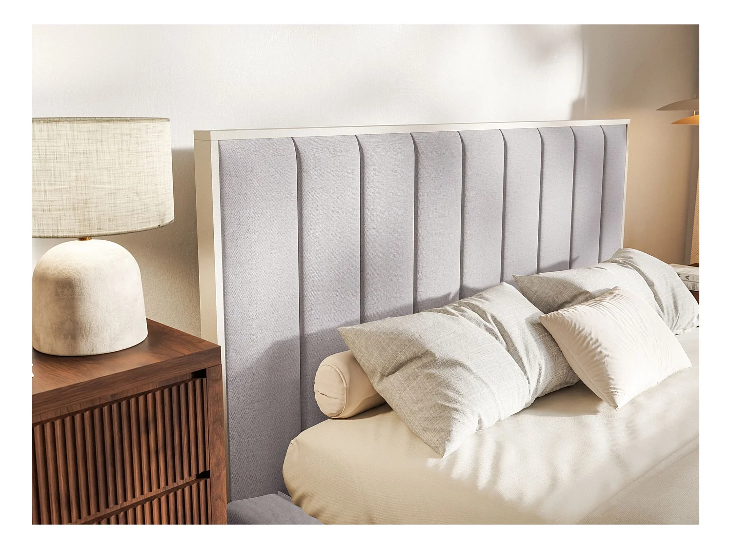 Lit tapissé avec coffre 180×200 - chenille - gris- TOGENTS