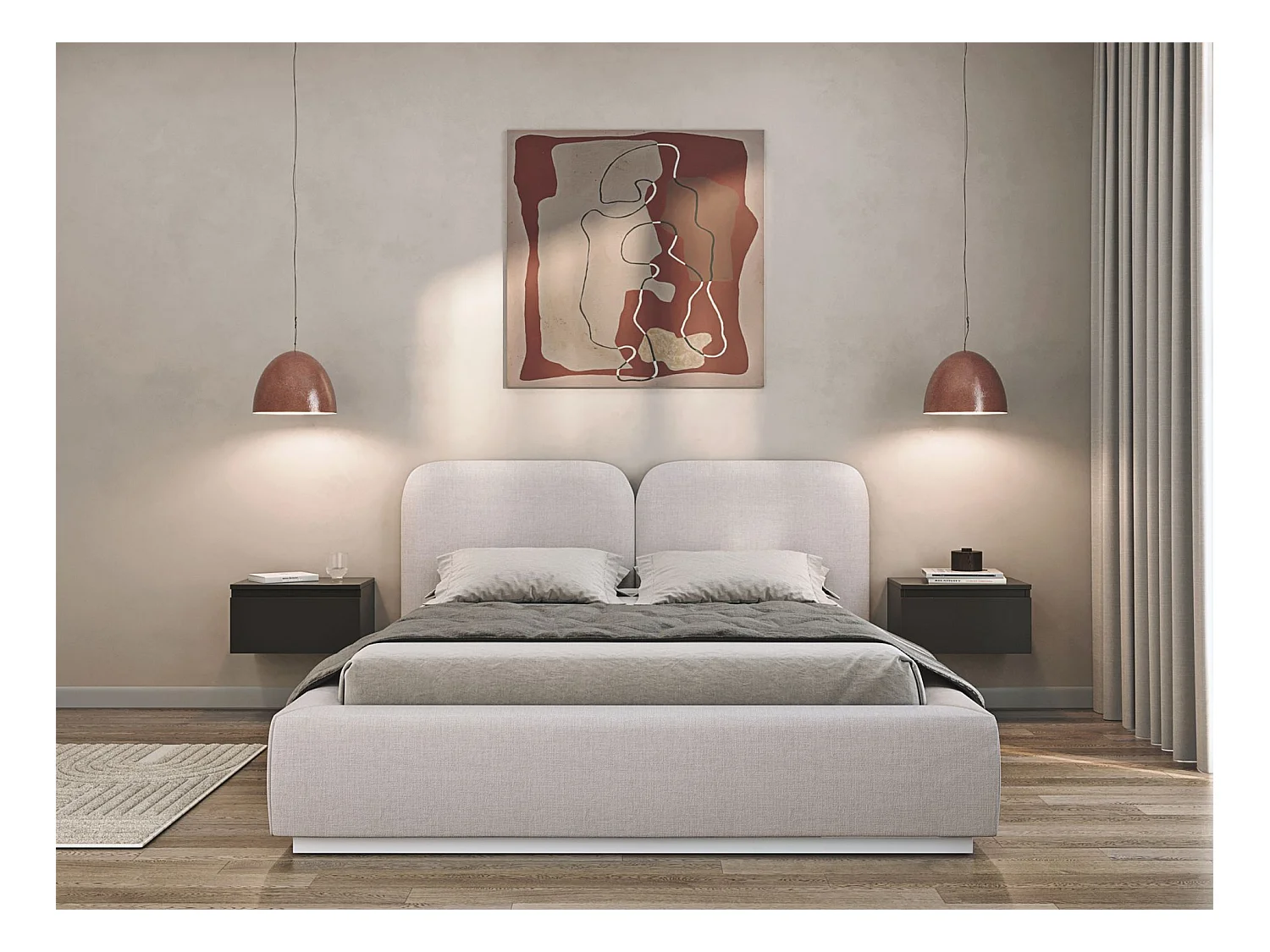 Lit tapissé avec coffre 160×200 - chenille - beige clair - COMOVES