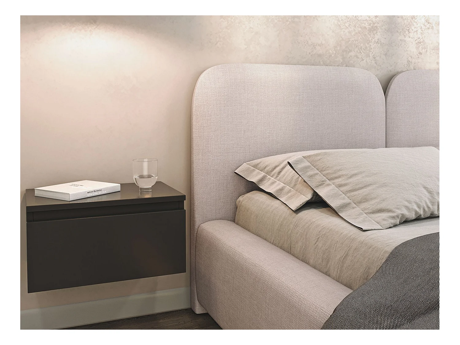 Lit tapissé avec coffre 160×200 - chenille - beige clair - COMOVES