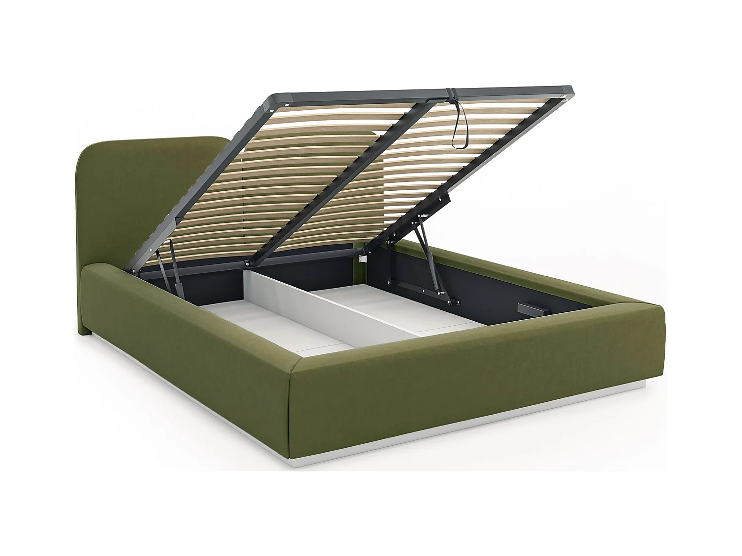 Lit tapissé avec coffre et LED 160×200 - velours - vert olive - COMOVES