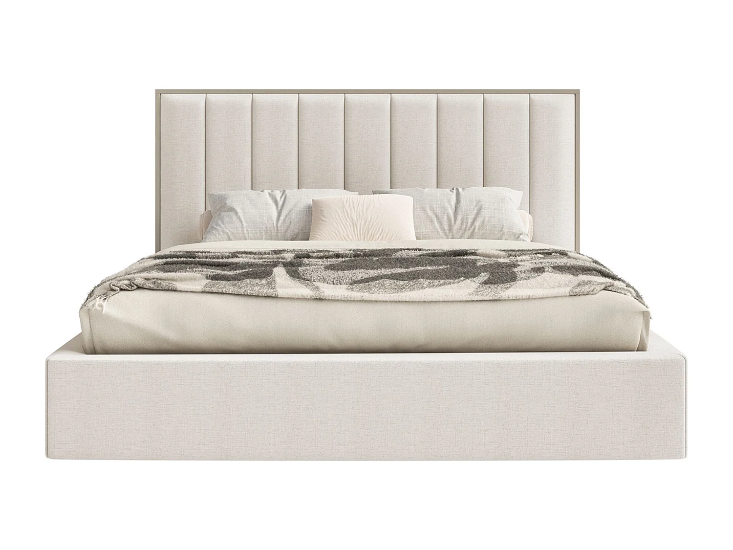 Lit tapissé avec coffre et LED140×200 - chenille - beige clair - TOGENTS