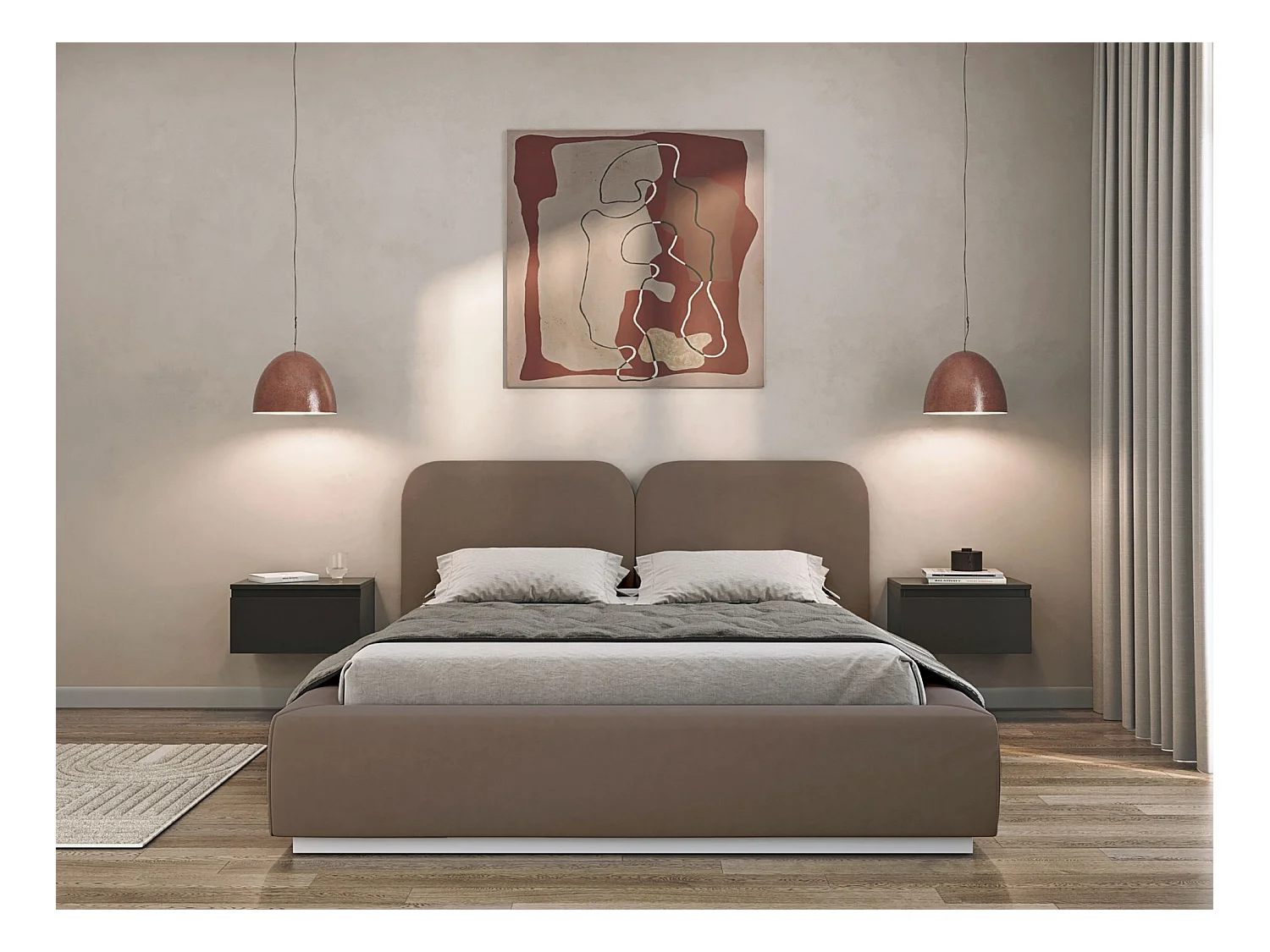 Polsterbett 180x200 mit Veloursbezug – Bettkasten und Lattenrost – Braun – COMOVES