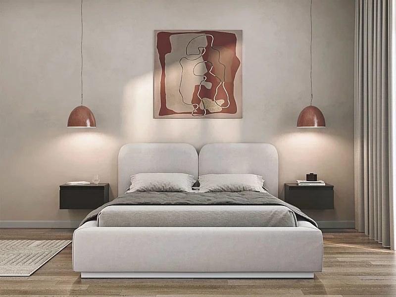 Lit tapissé avec coffre 140×200 - velours - gris-beige - COMOVES