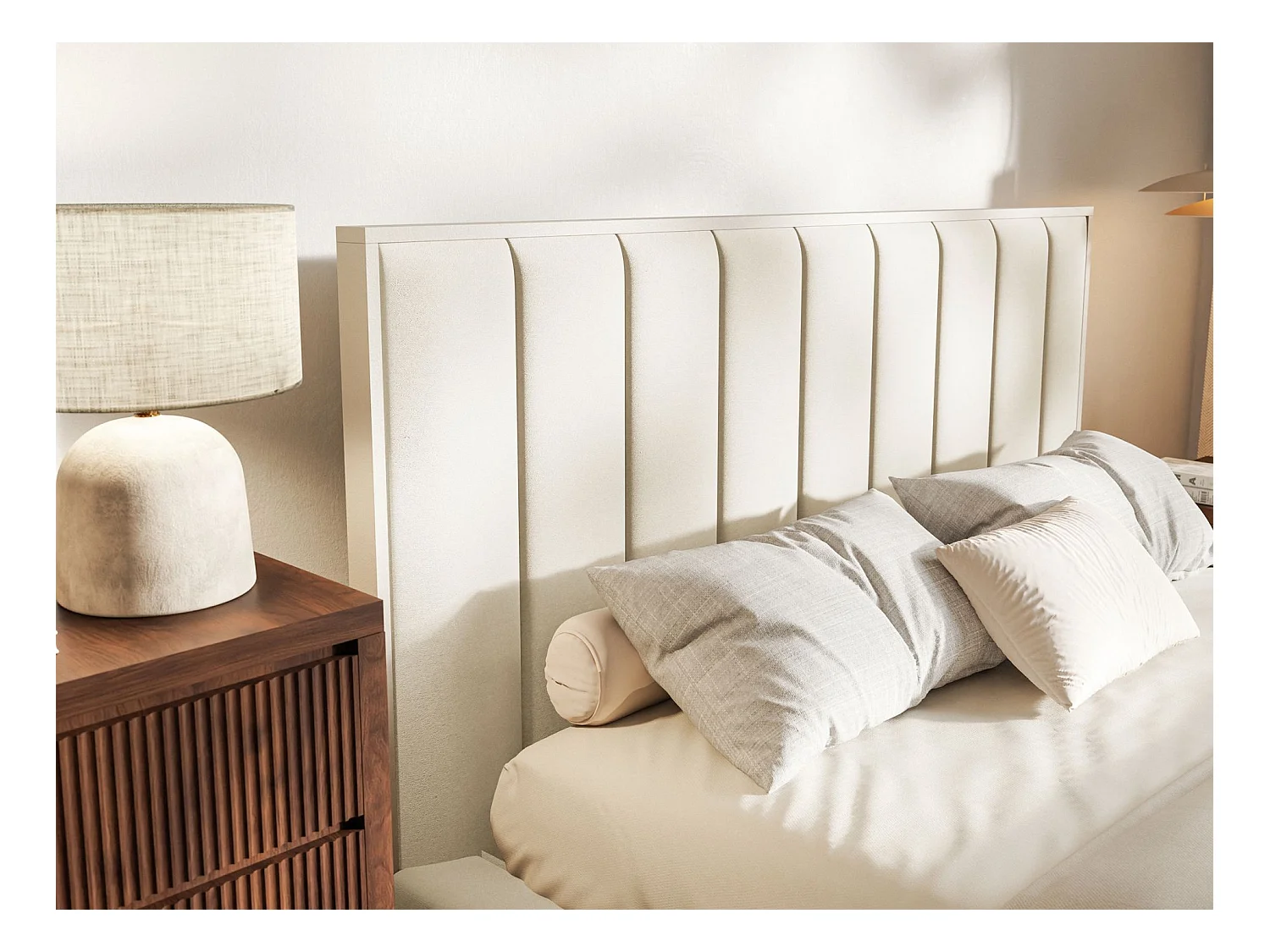 Gestoffeerd bed 180x200 - velours en bedbox - crème - TOGENTS