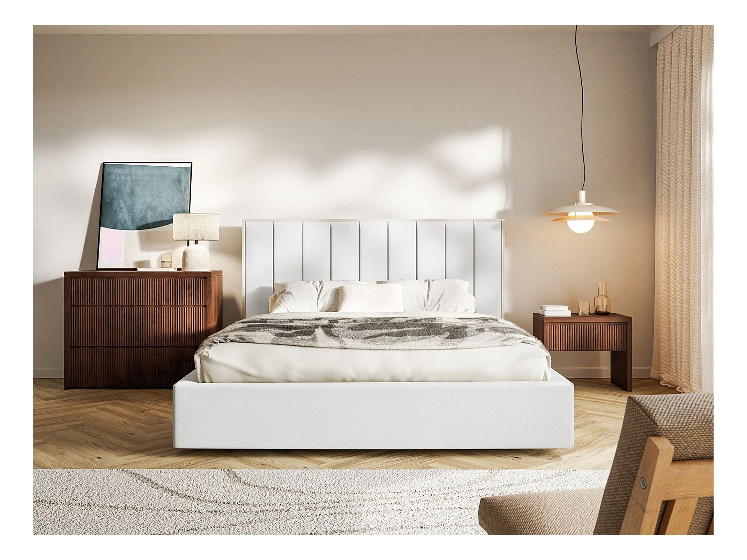 Gestoffeerd bed 180x200 - velours en bedbox - wit - TOGENTS