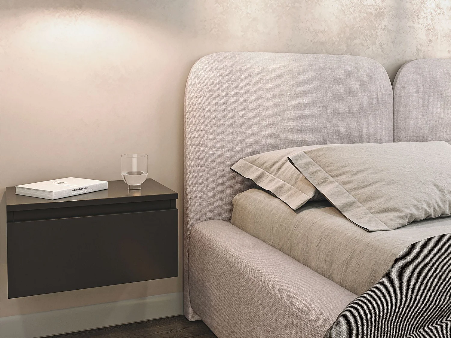 Lit tapissé avec coffre 180×200 - chenille - beige clair - COMOVES