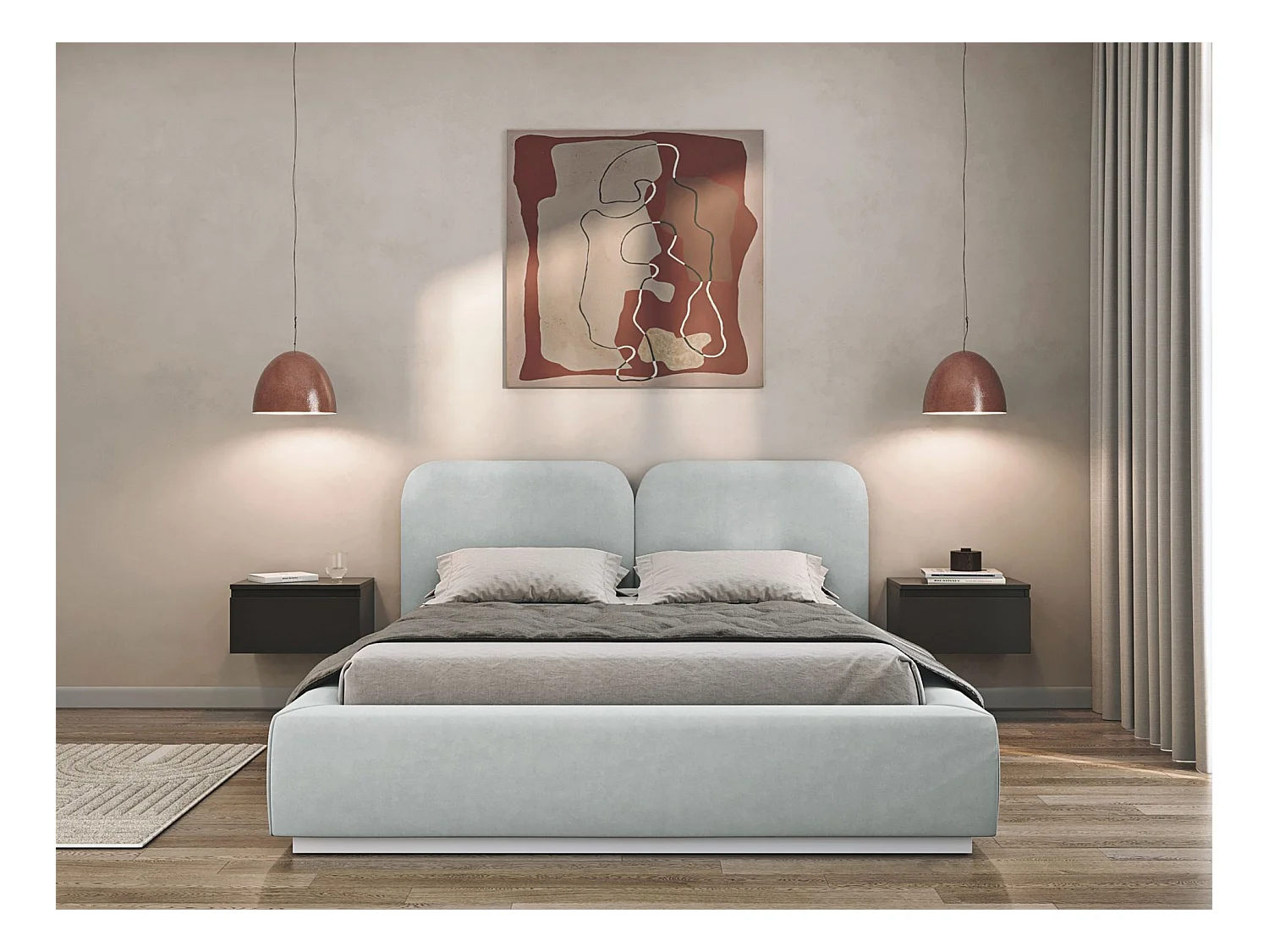 Lit tapissé avec coffre 140×200 - velours - gris clair- COMOVES