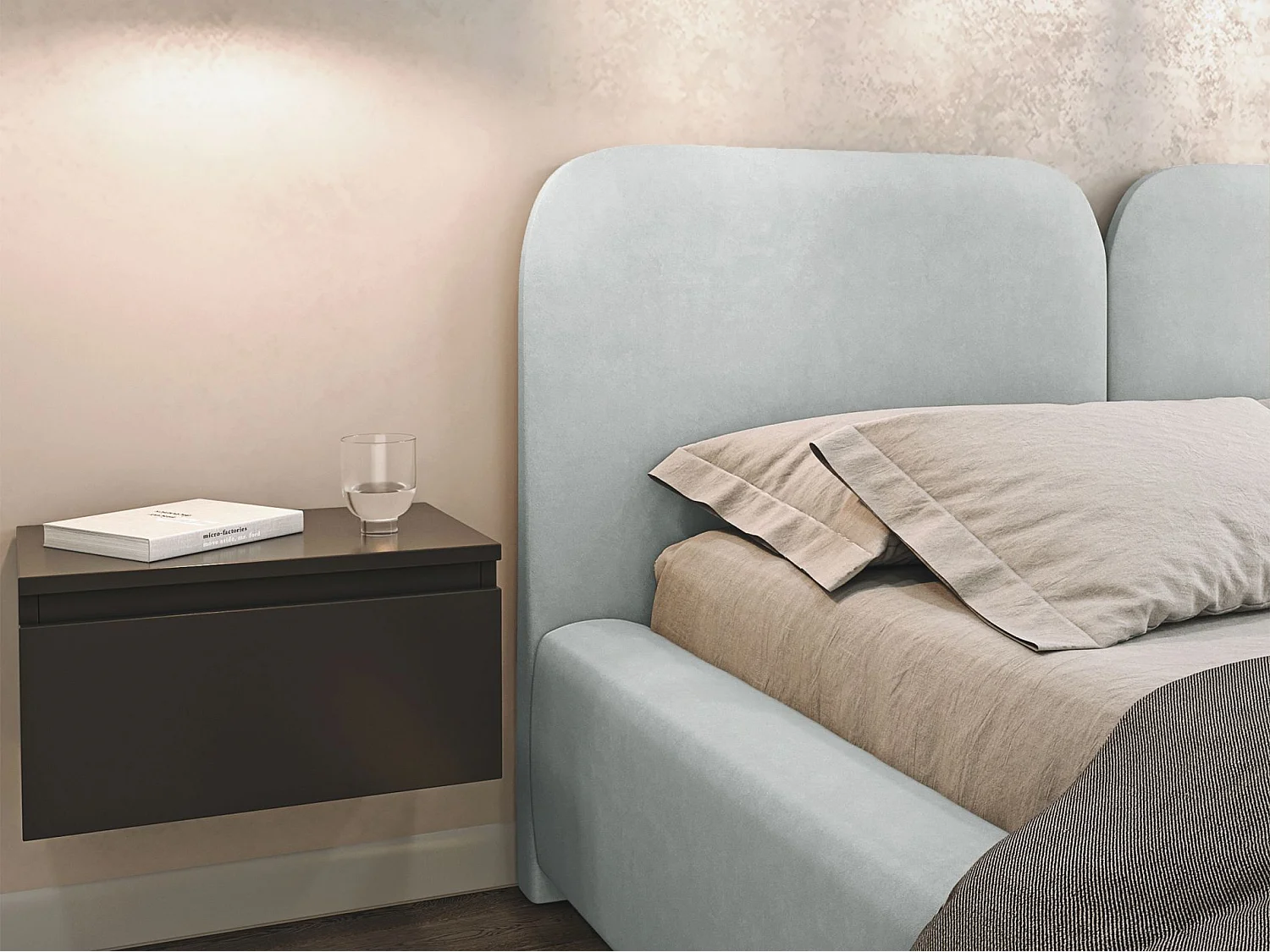 Lit tapissé avec coffre 140×200 - velours - gris clair- COMOVES