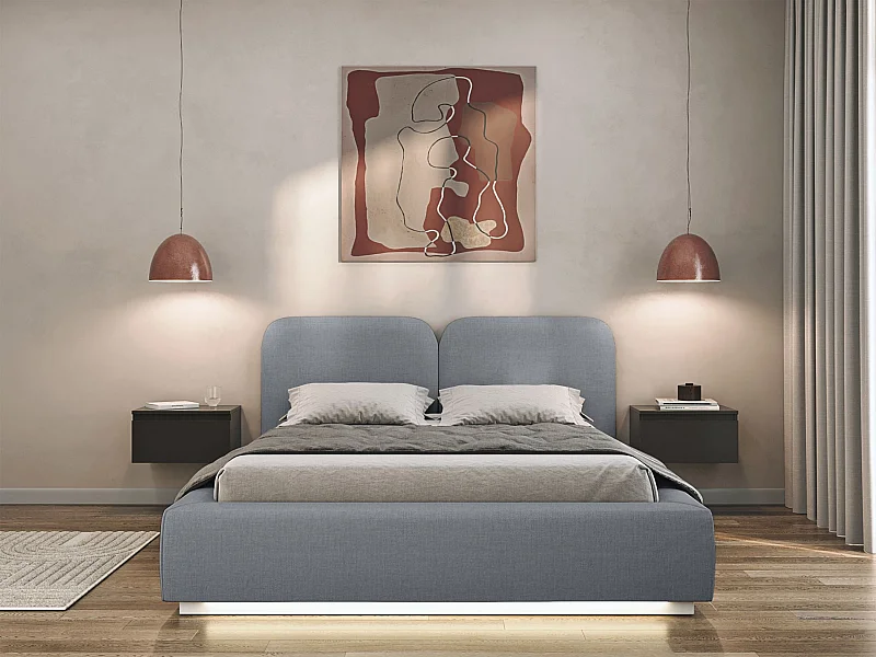 Polsterbett 180x200 mit Chenillebezug – Bettkasten und Lattenrost – Grau – COMOVES