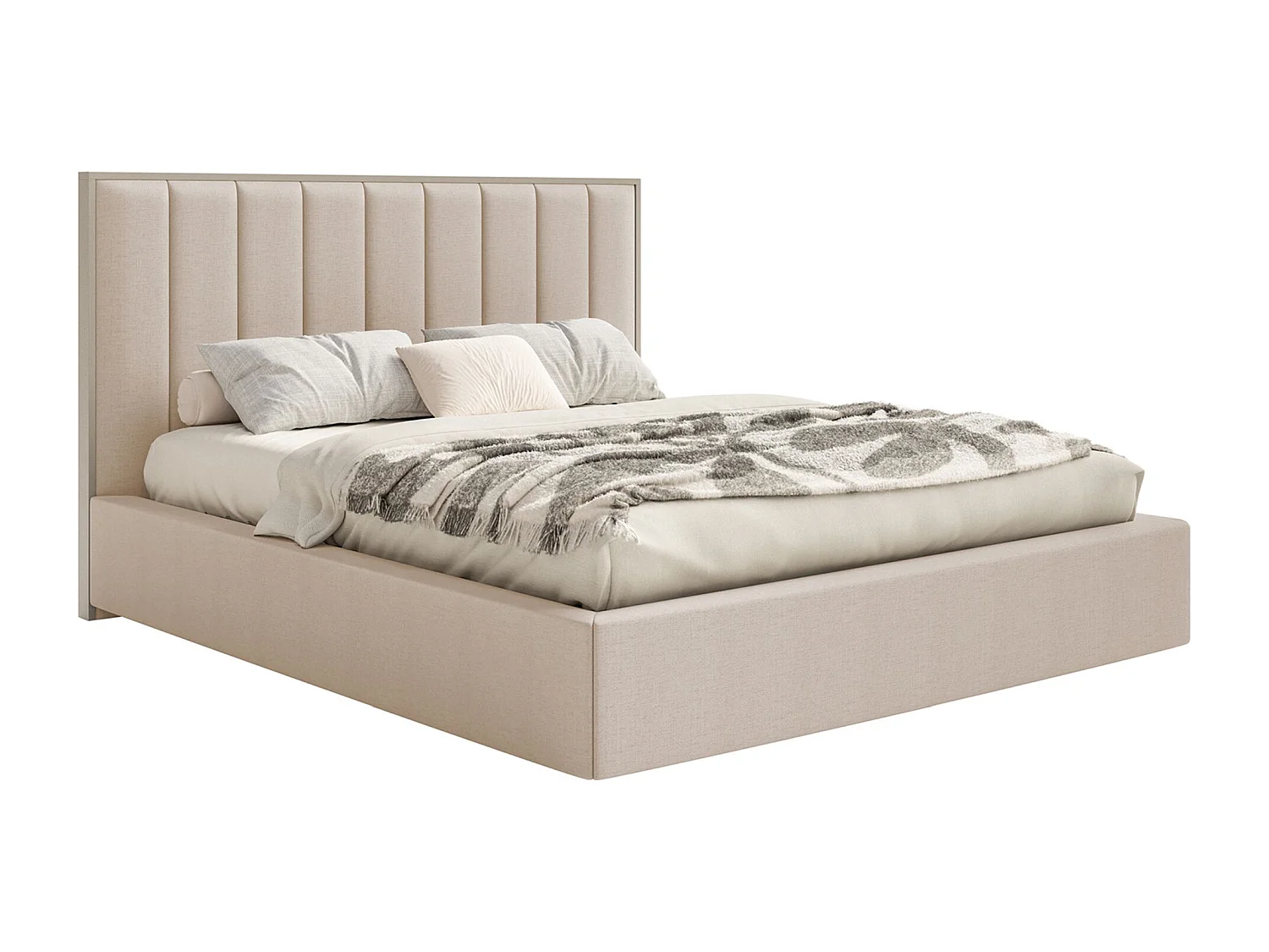Lit tapissé avec coffre et LED180×200 - chenille - beige - TOGENTS
