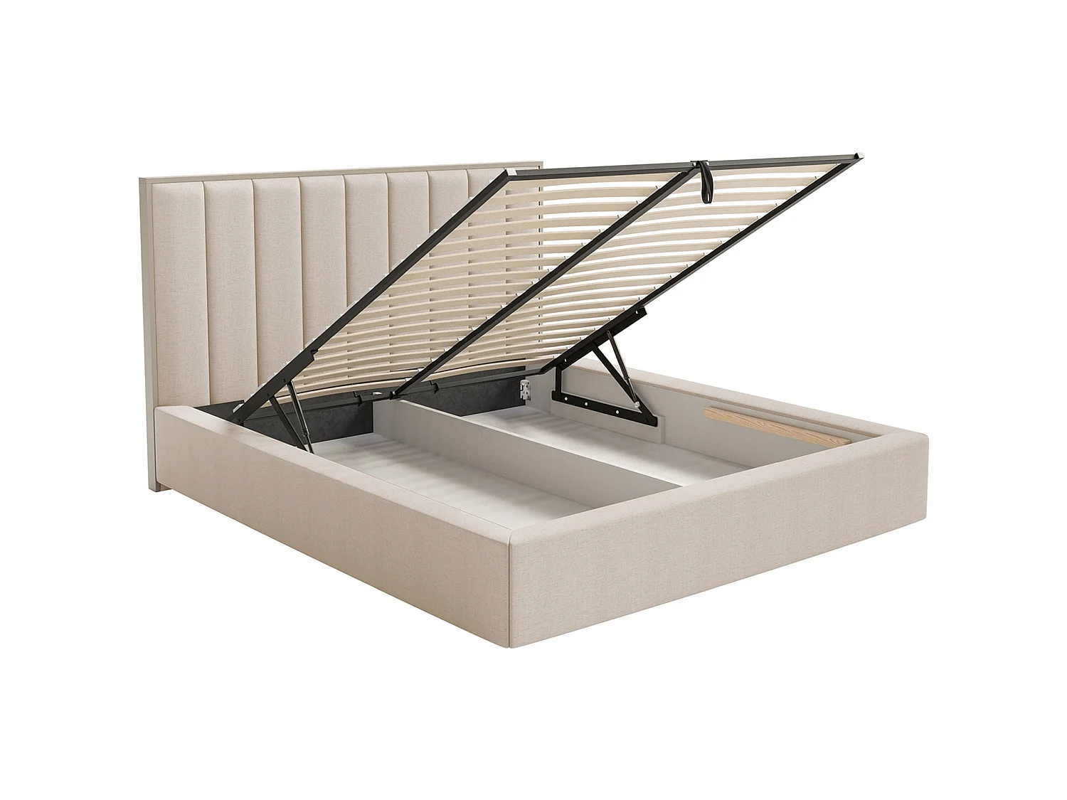 Gestoffeerd bed 180x200 - chenille - bedbox en LED - beige - TOGENTS