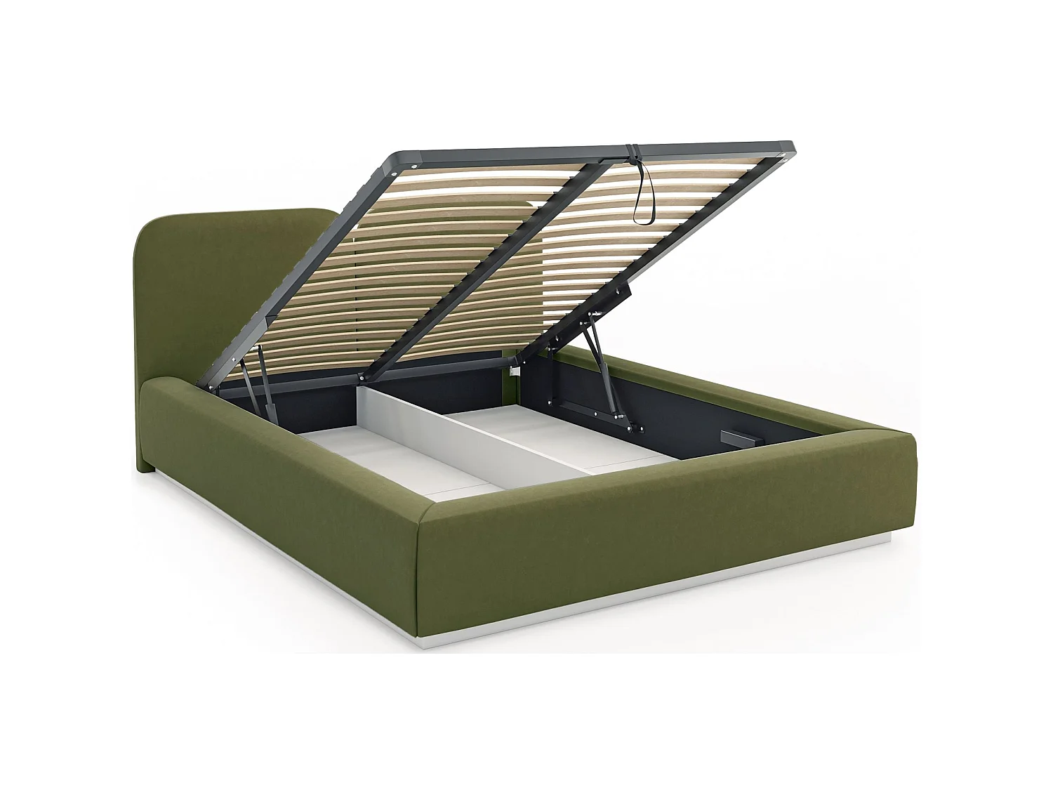 Lit tapissé avec coffre et LED 180×200 - velours - vert olive - COMOVES