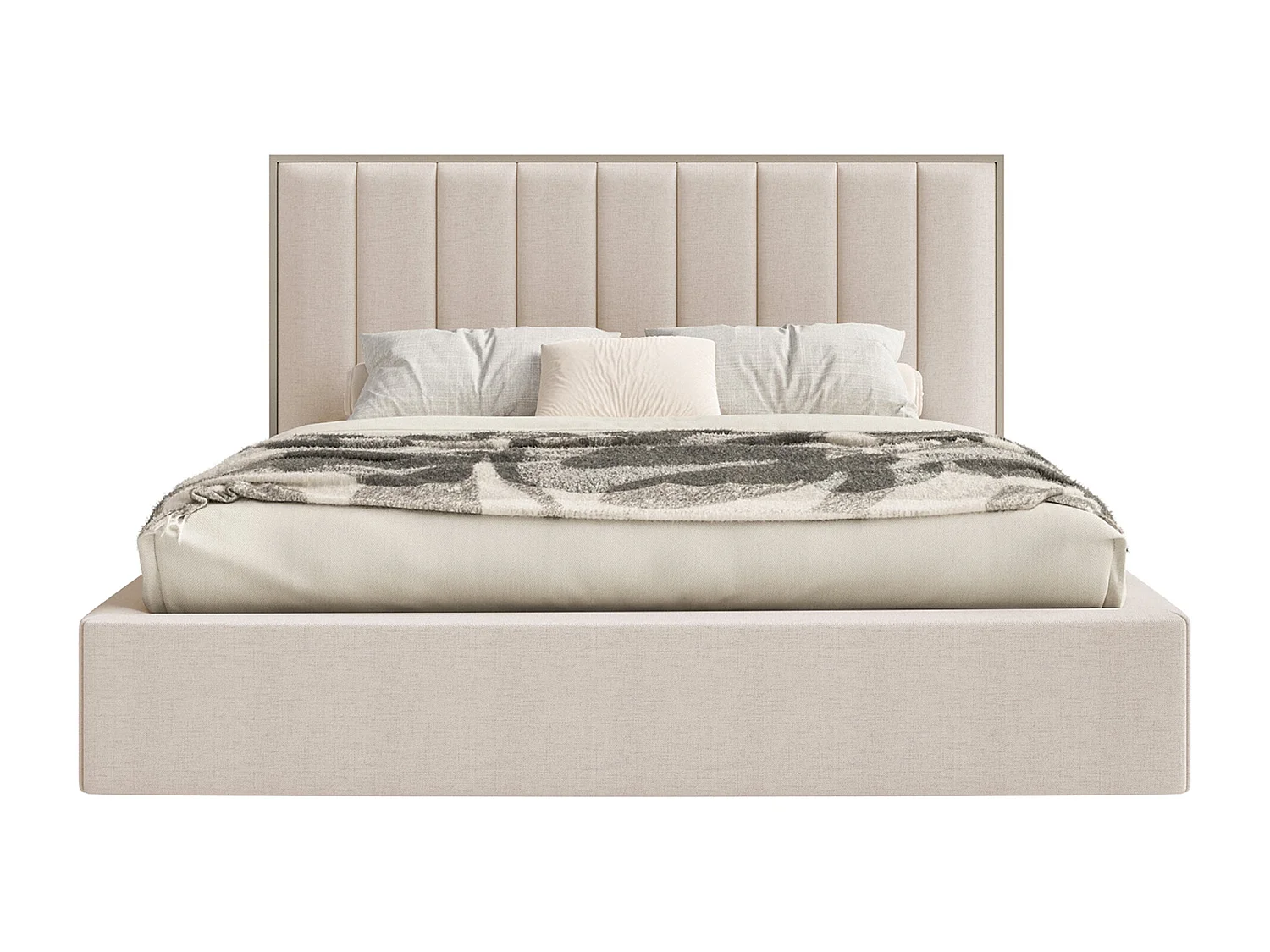 Lit tapissé avec coffre 160×200 - chenille - beige - TOGENTS