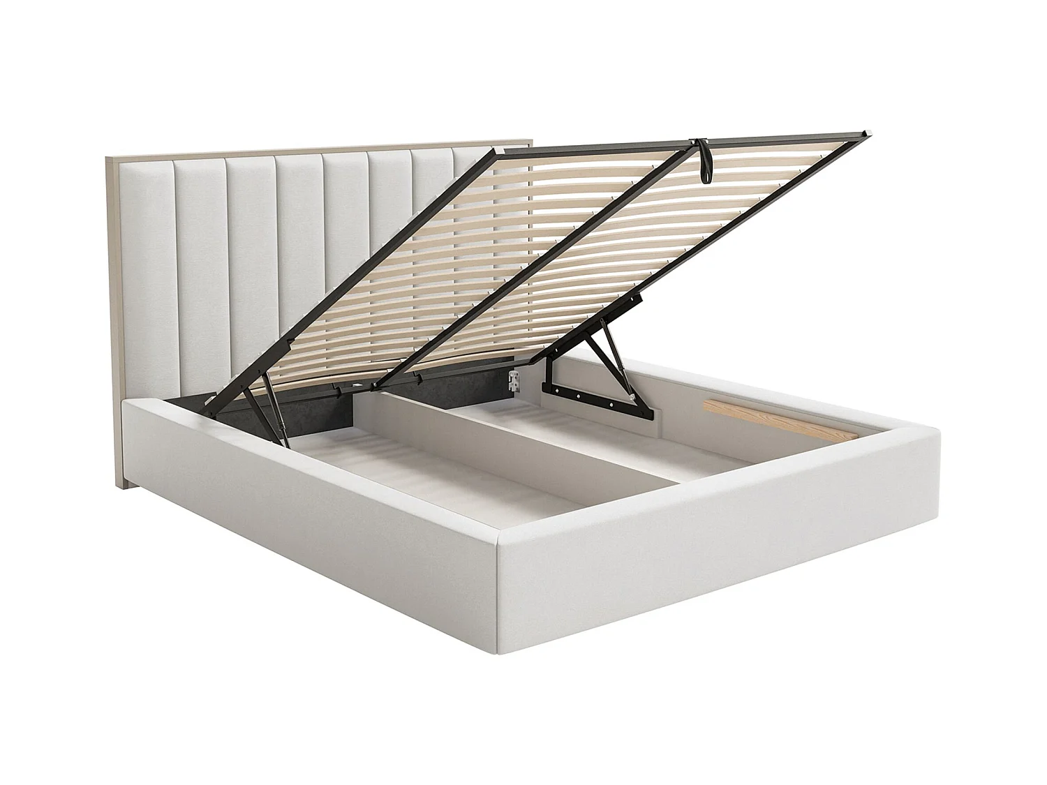 Polsterbett 160x200 mit Veloursbezug – Bettkasten und LED – Weiß – TOGENTS