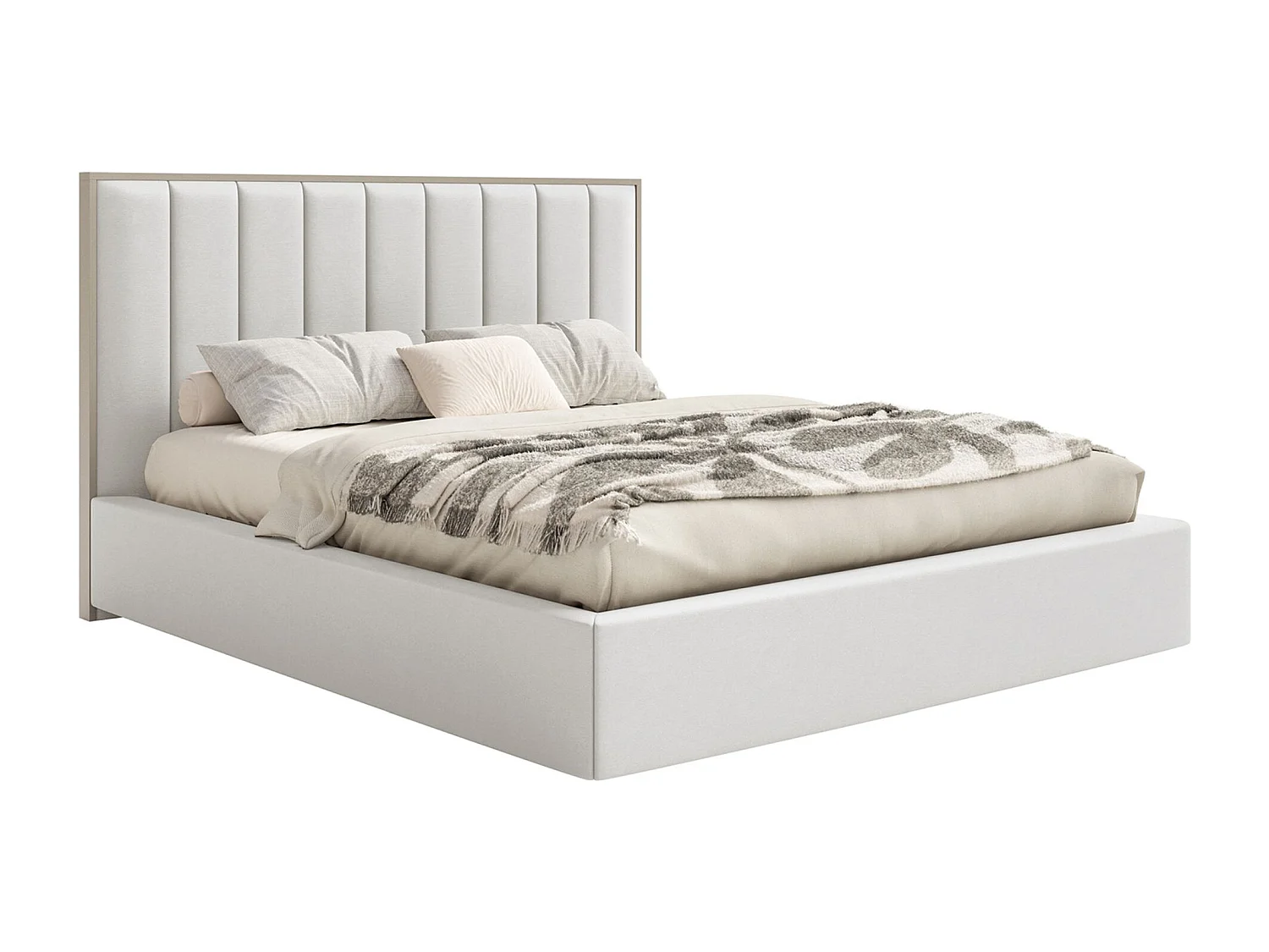 Lit tapissé avec coffre et LED 160×200 - velours - blanc - TOGENTS