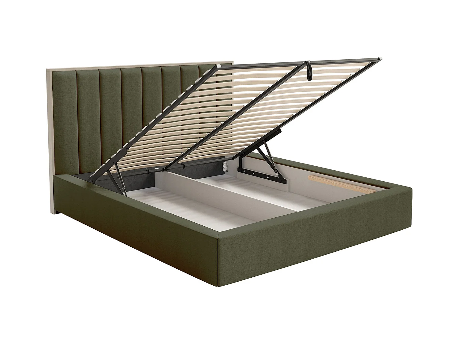 Polsterbett 160x200 mit Chenillebezug – Bettkasten und LED – Dunkelgrün – TOGENTS