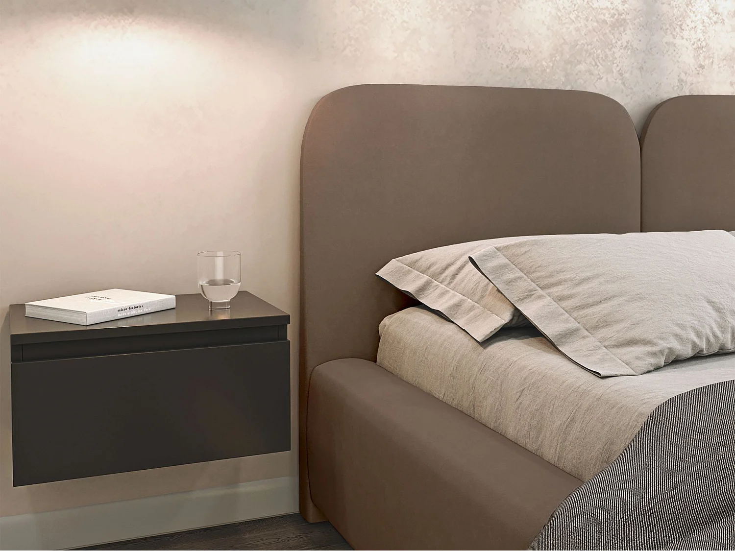 Polsterbett 140x200 mit Veloursbezug – Bettkasten und Lattenrost – Braun – COMOVES