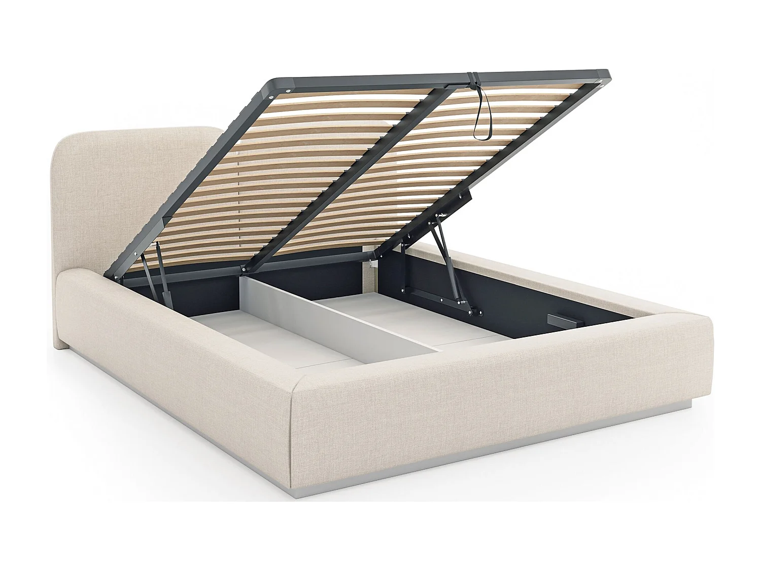 Lit tapissé avec coffre et LED 160×200 - chenille - crème - COMOVES