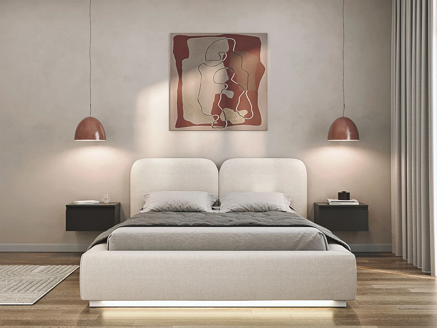 Lit tapissé avec coffre et LED 160×200 - chenille - crème - COMOVES