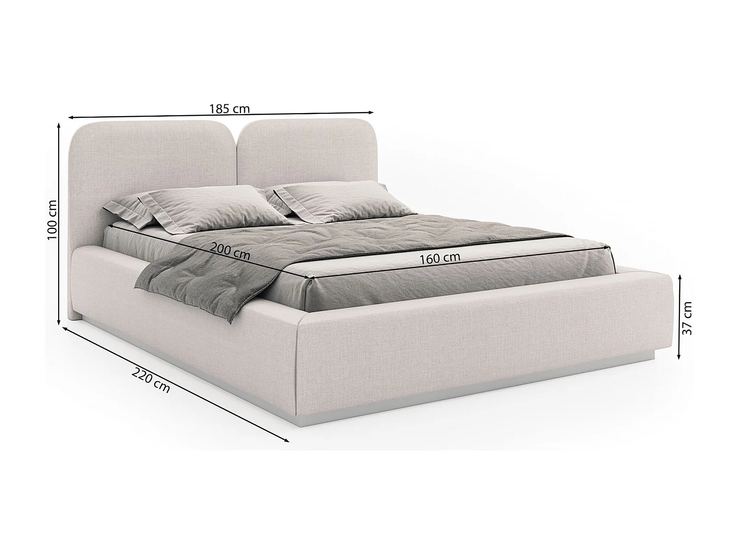 Lit tapissé avec coffre et LED 160×200 - chenille - crème - COMOVES