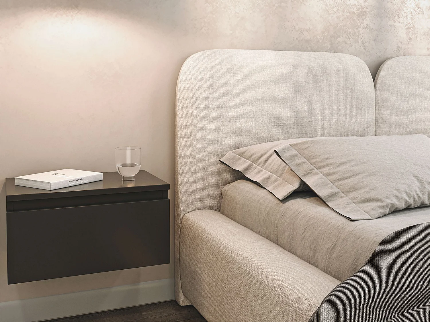 Lit tapissé avec coffre et LED 160×200 - chenille - crème - COMOVES